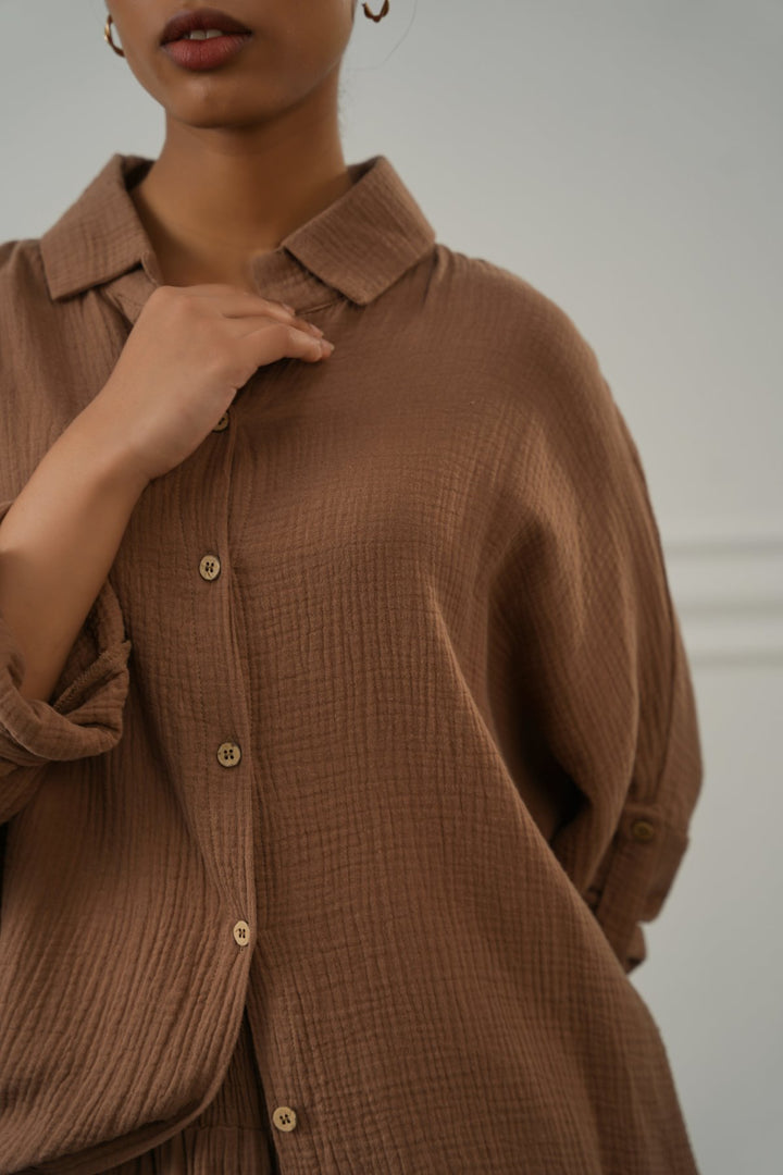 BROWN EVERYDAY MUSLIN SHIRT