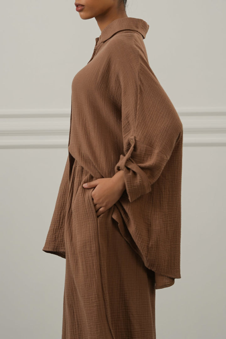 BROWN EVERYDAY MUSLIN SHIRT