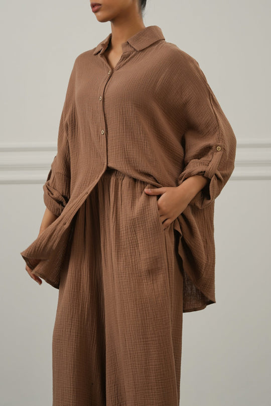 BROWN EVERYDAY MUSLIN SHIRT