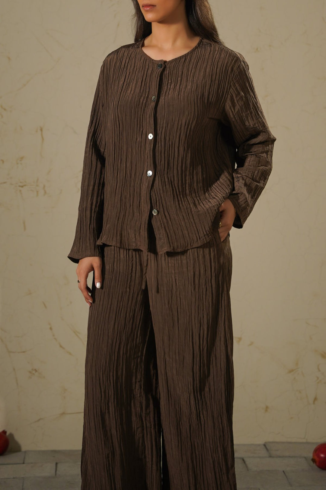 COFFEE LIGHTWEIGHT CRINKLE TOP