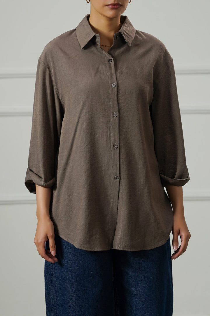 BROWN BACK SLIT BLOUSE