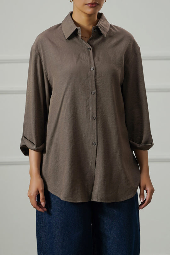 BROWN BACK SLIT BLOUSE