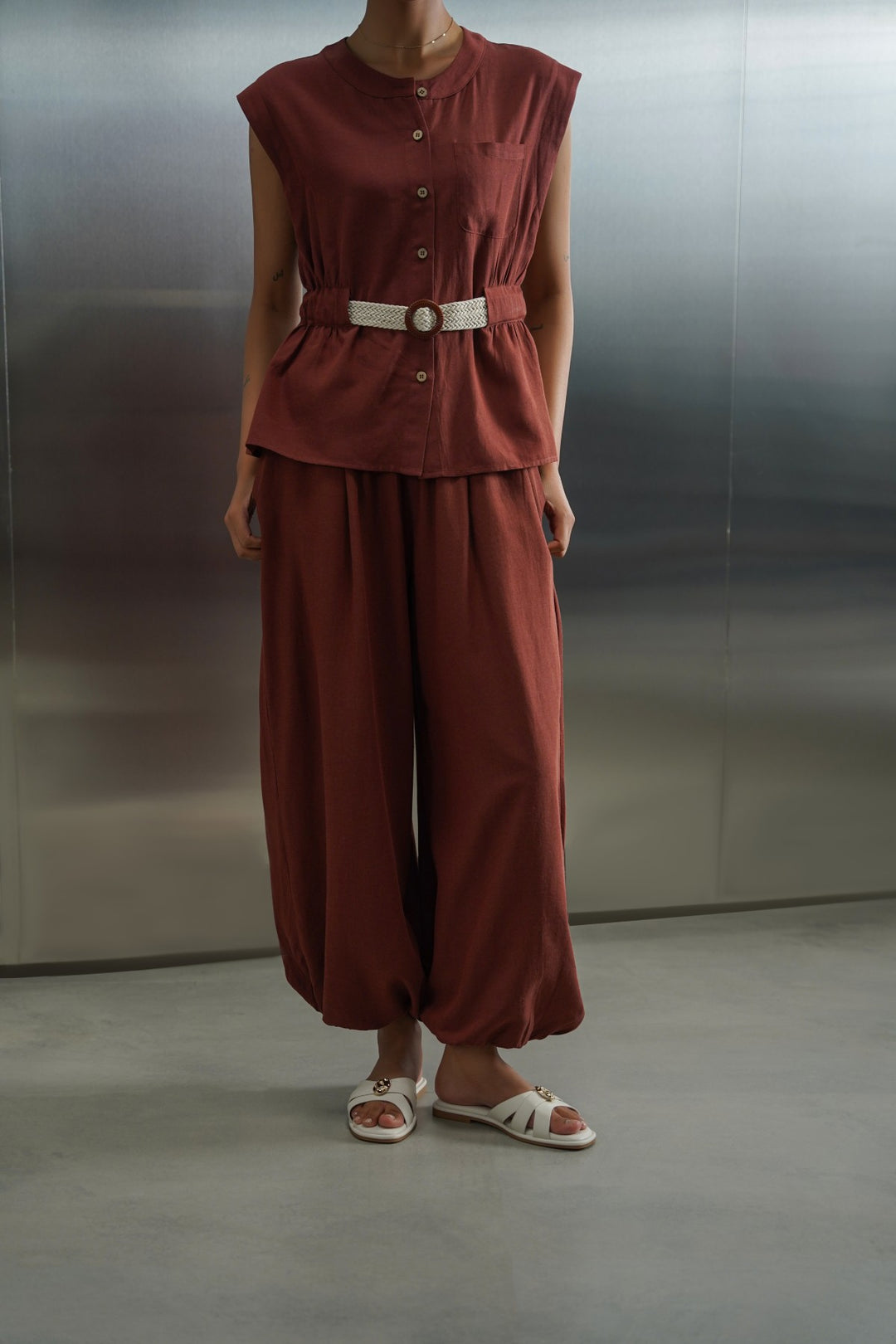 RUST BELTED SAFARI TOP