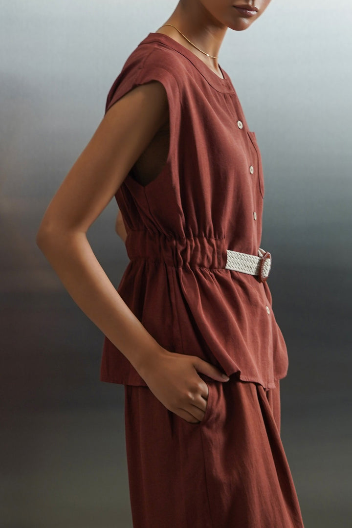 RUST BELTED SAFARI TOP