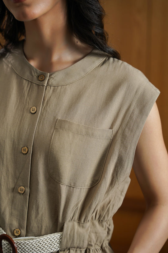 TAUPE BELTED SAFARI TOP