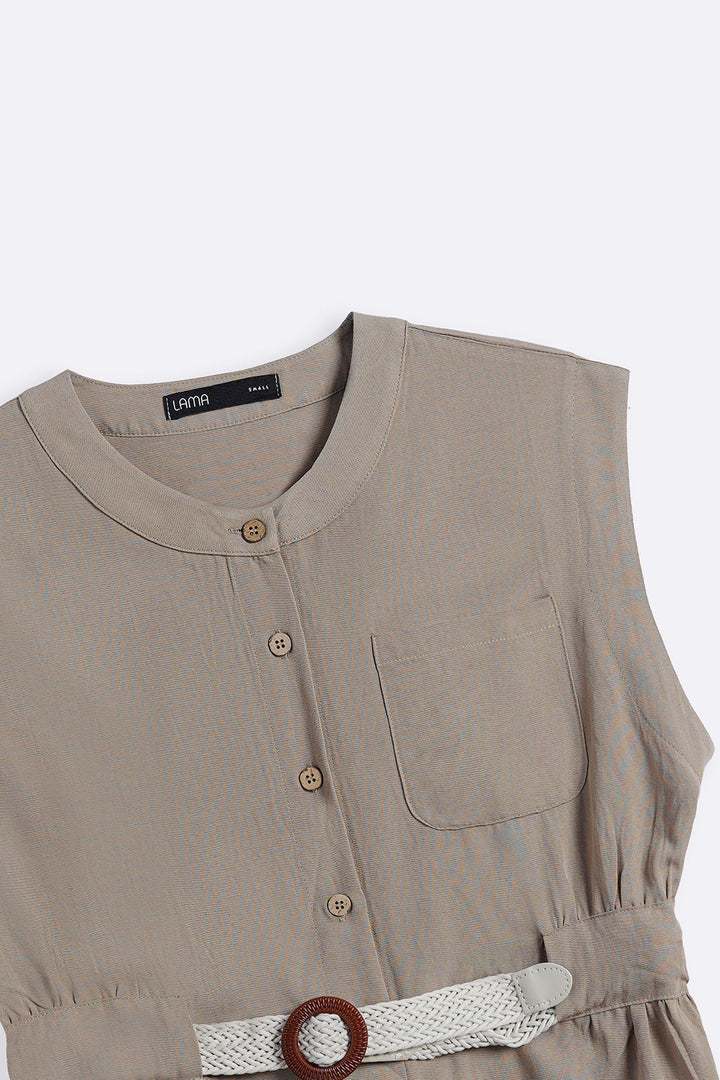 TAUPE BELTED SAFARI TOP