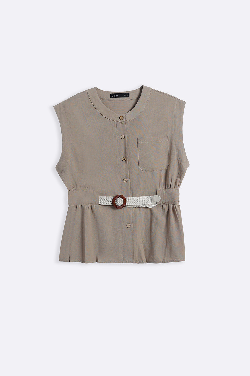 TAUPE BELTED SAFARI TOP