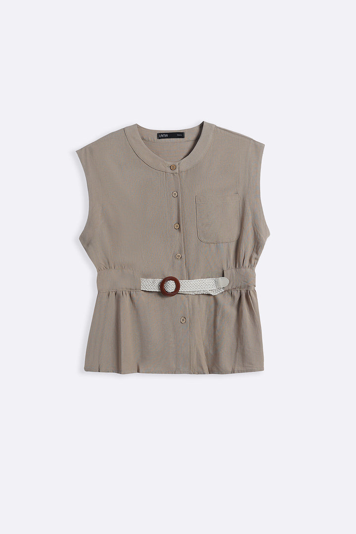 TAUPE BELTED SAFARI TOP