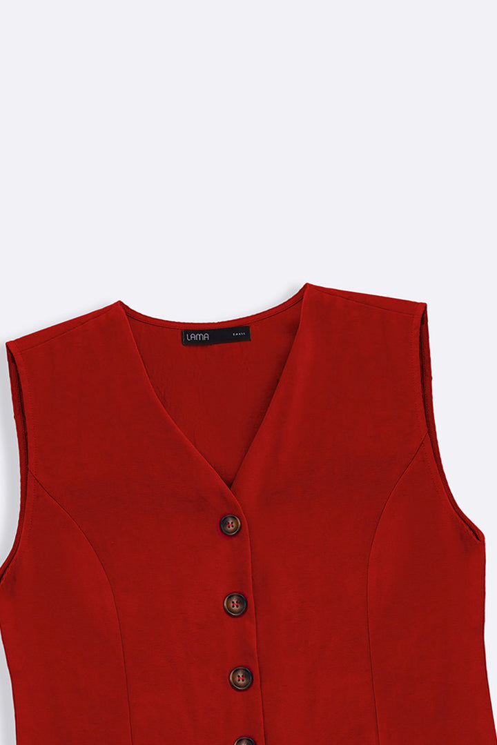 RED CASUAL COTTON MIX VEST