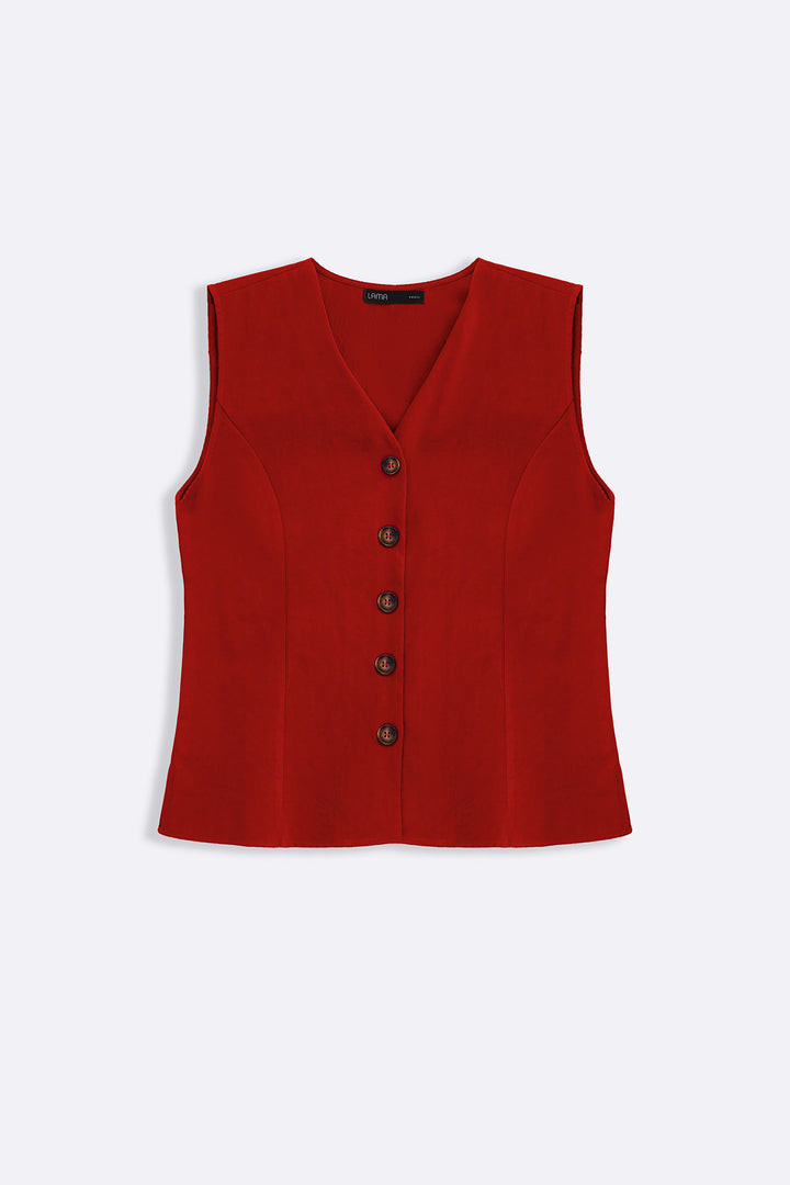RED CASUAL COTTON MIX VEST