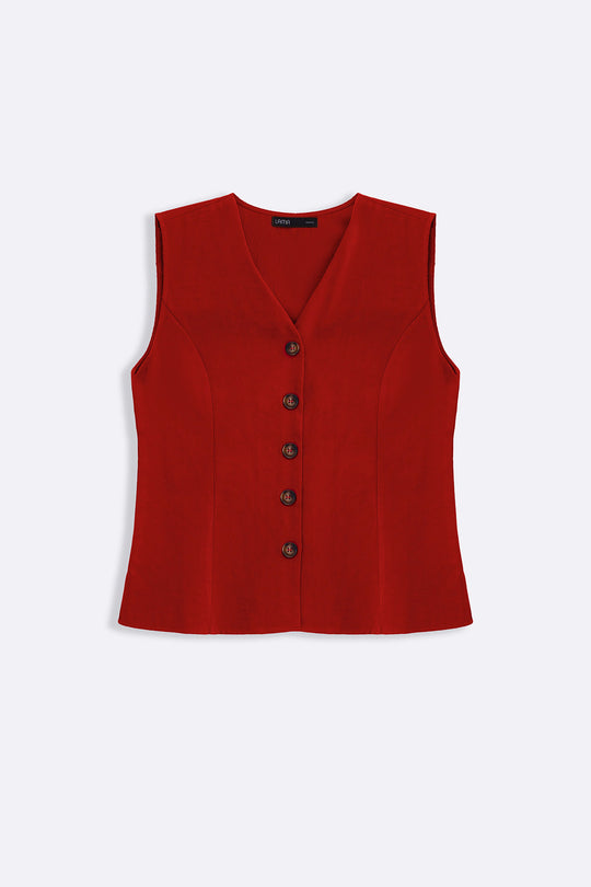 RED CASUAL COTTON MIX VEST