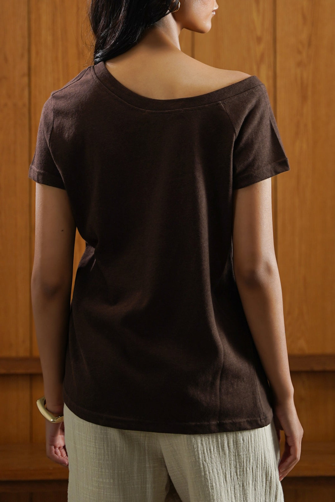 BROWN ASSYMETRICAL CUT TEE