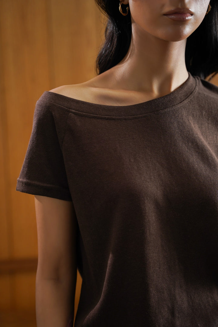 BROWN ASSYMETRICAL CUT TEE