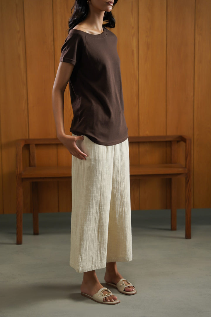 BROWN ASSYMETRICAL CUT TEE