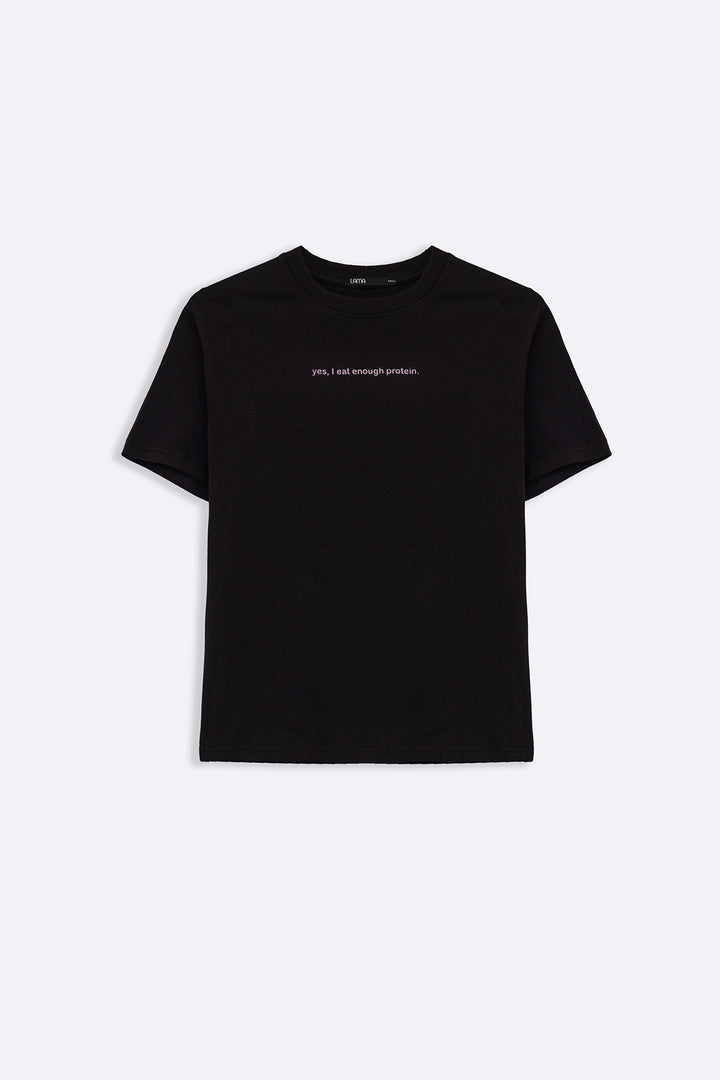 BLACK I EAT ENOUGH PROTEIN TEE