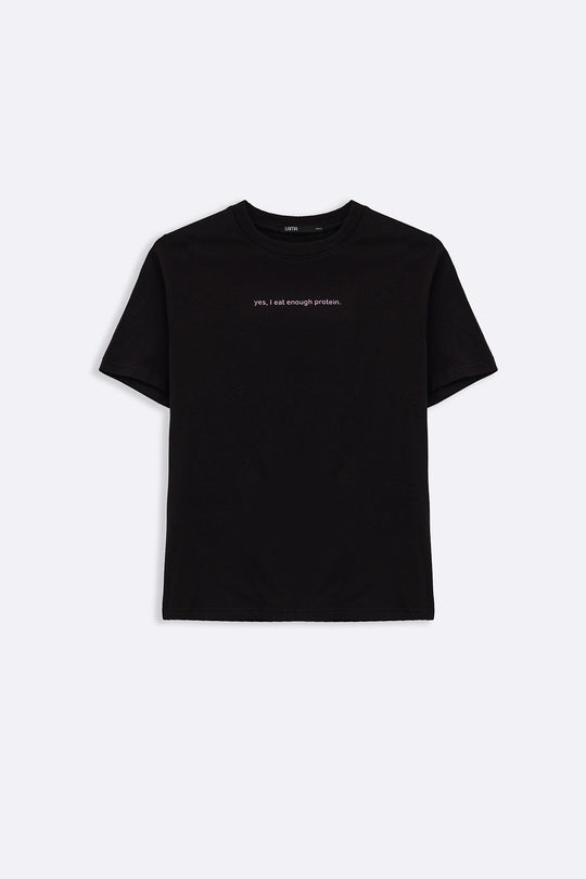 BLACK I EAT ENOUGH PROTEIN TEE