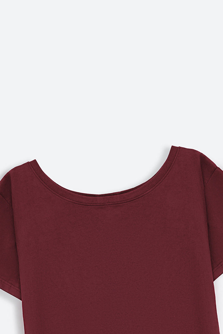 MAROON OFF SHOULDER PLAIN TEE