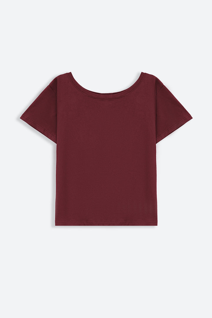 MAROON OFF SHOULDER PLAIN TEE