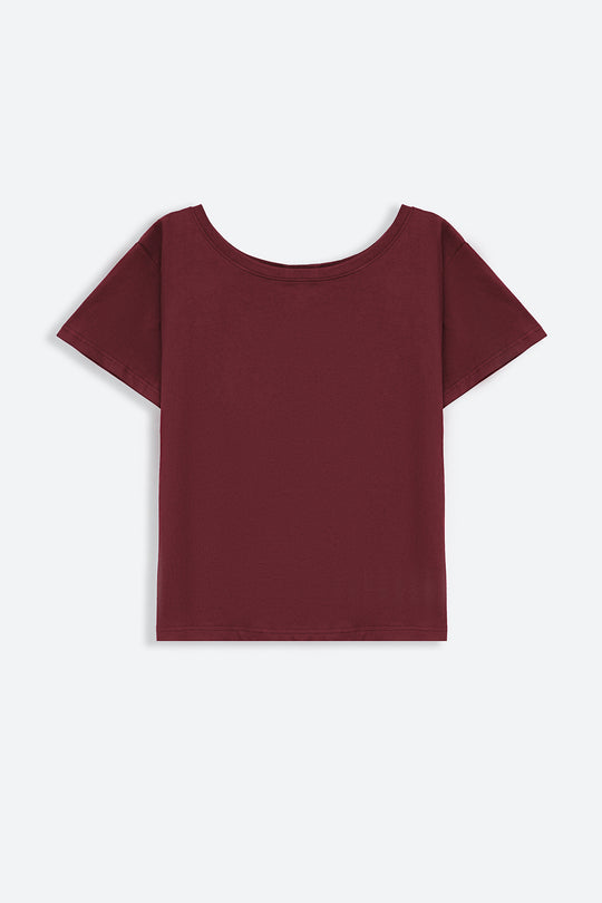 MAROON OFF SHOULDER PLAIN TEE