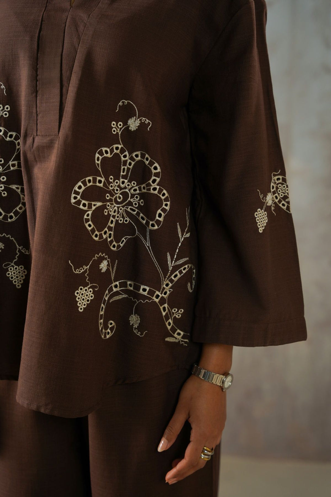 BROWN COCOA EYELET BLOUSE