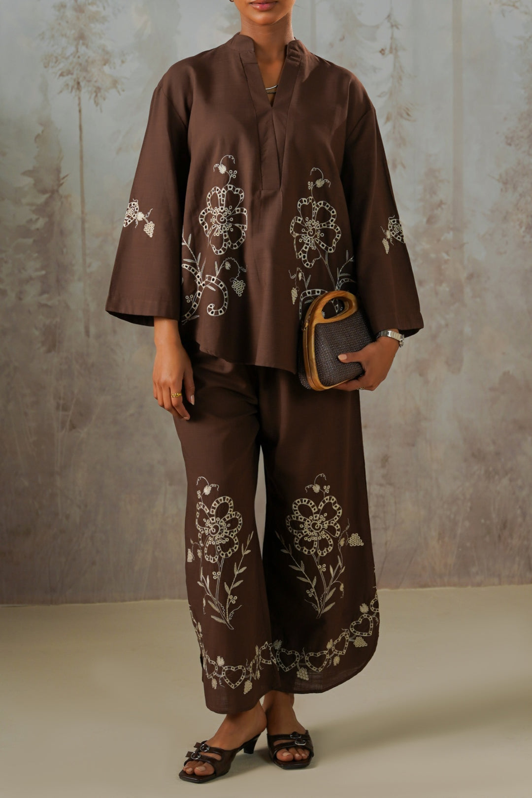 BROWN COCOA EYELET BLOUSE