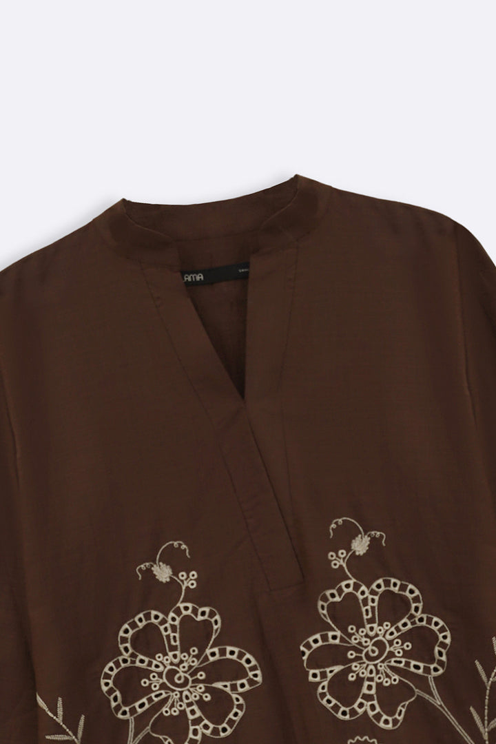 BROWN COCOA EYELET BLOUSE