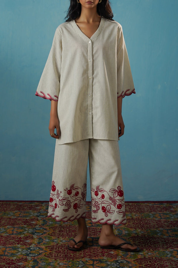 ECRU CHERRY STORY PINSTRIPE SHIRT