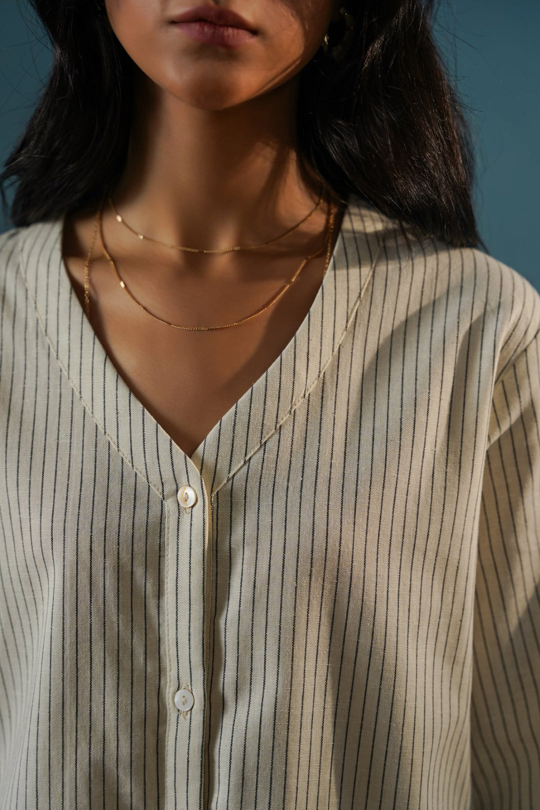 ECRU CHERRY STORY PINSTRIPE SHIRT