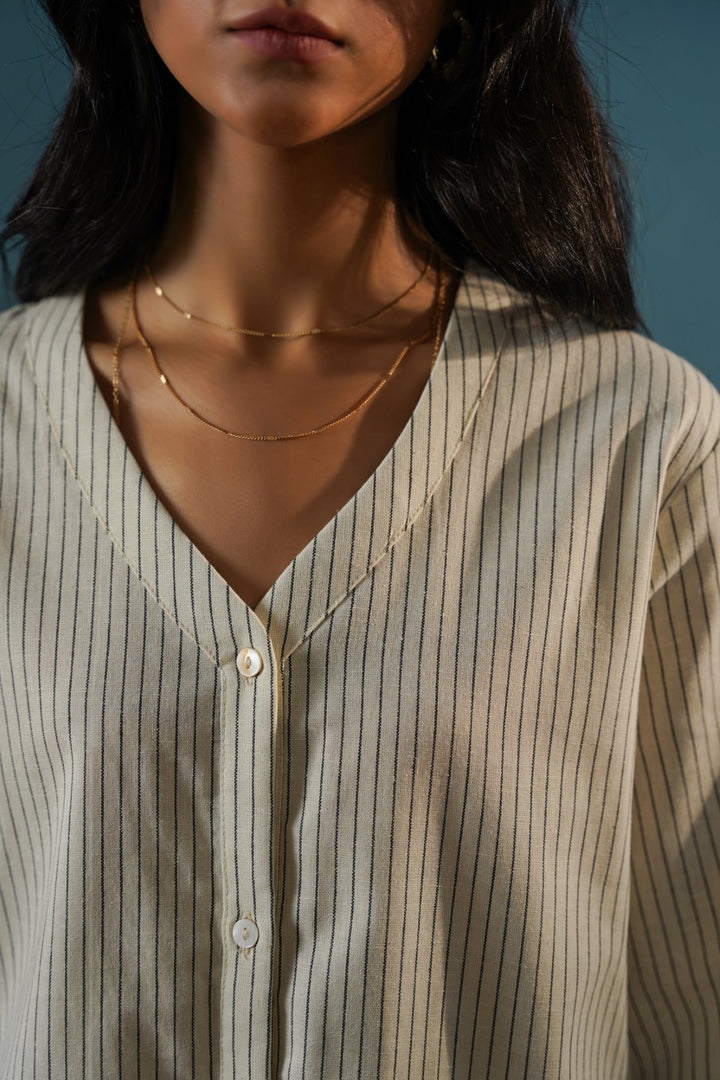 ECRU CHERRY STORY PINSTRIPE SHIRT