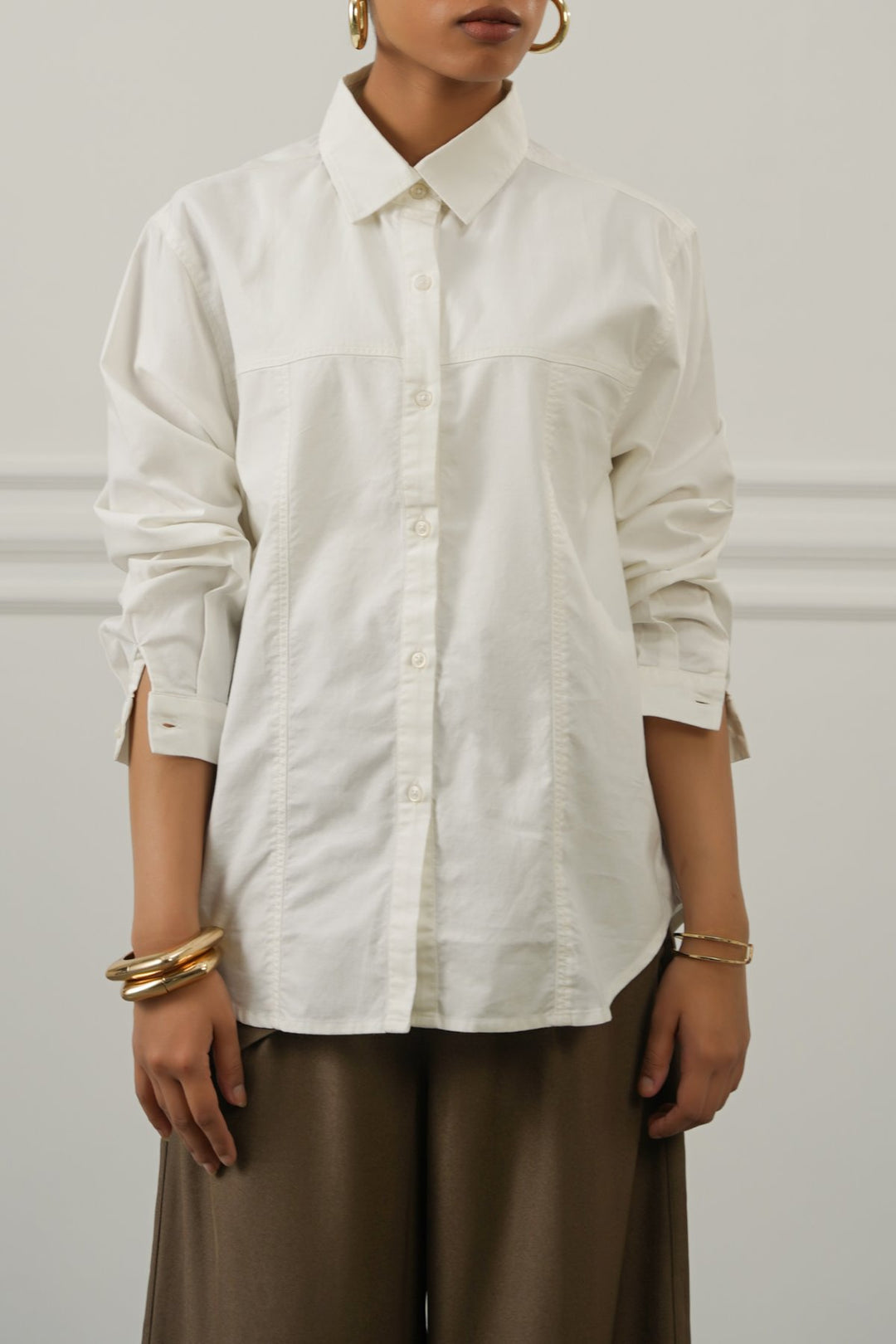 WHITE OXFORD PANEL SHIRT