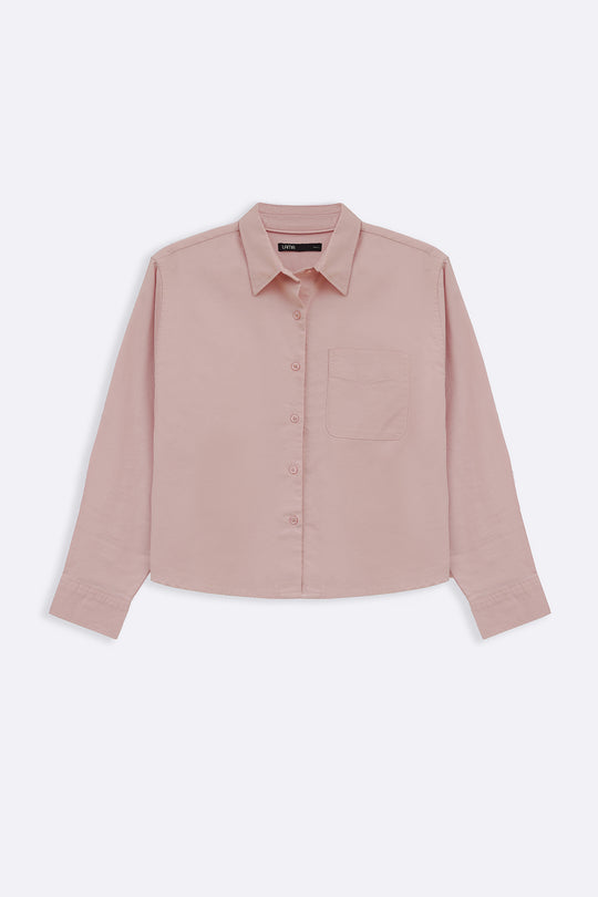 PINK OXFORD CROPPED SHIRT