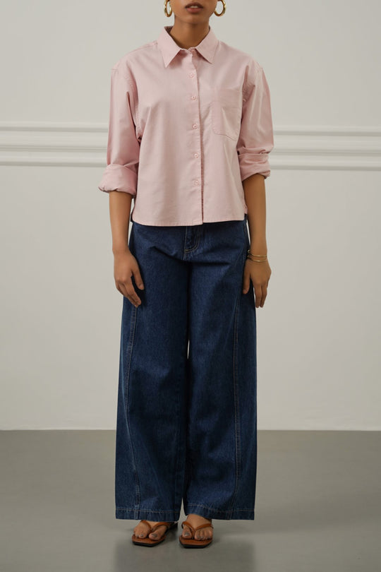 PINK OXFORD CROPPED SHIRT