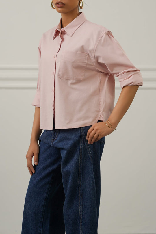 PINK OXFORD CROPPED SHIRT