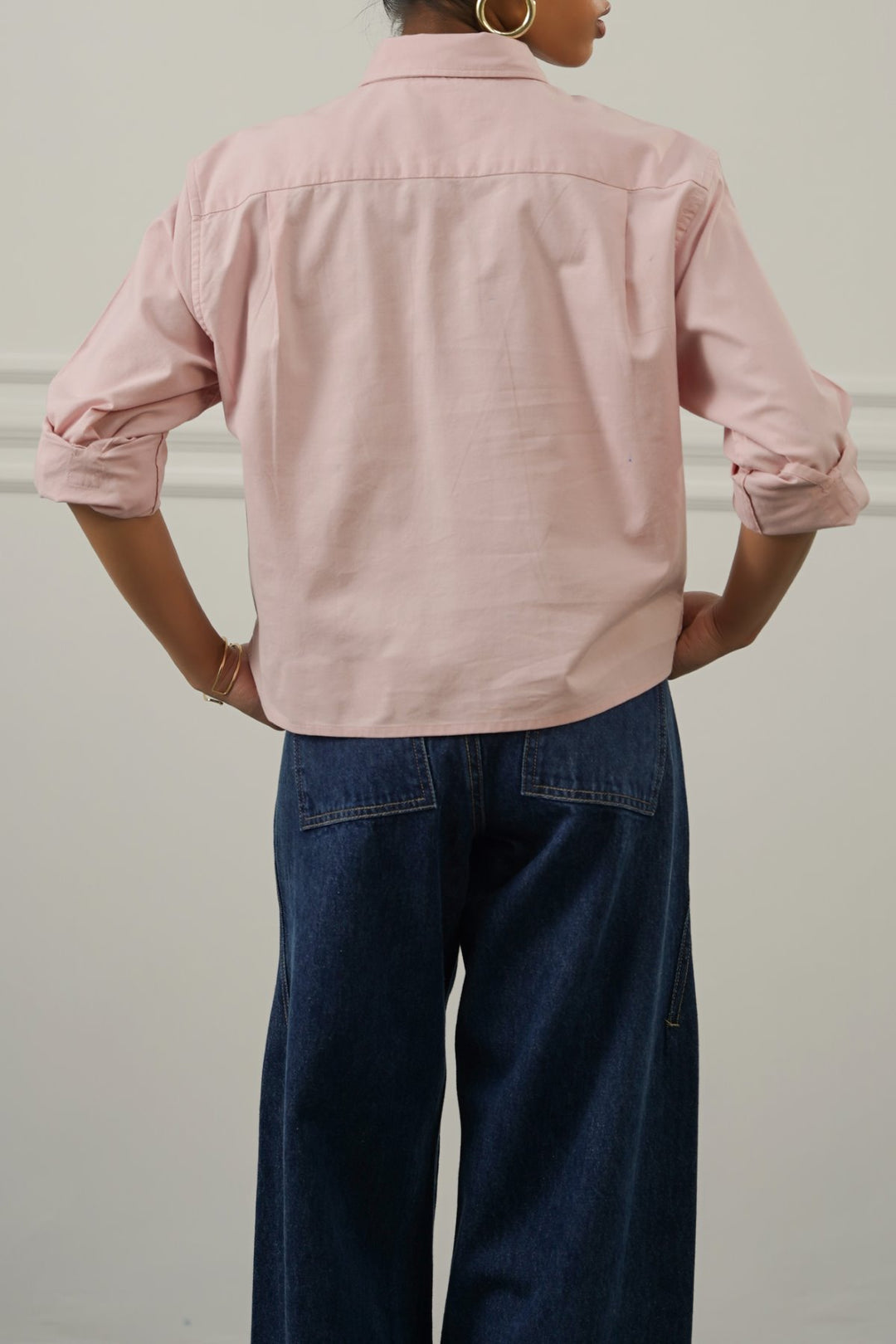 PINK OXFORD CROPPED SHIRT