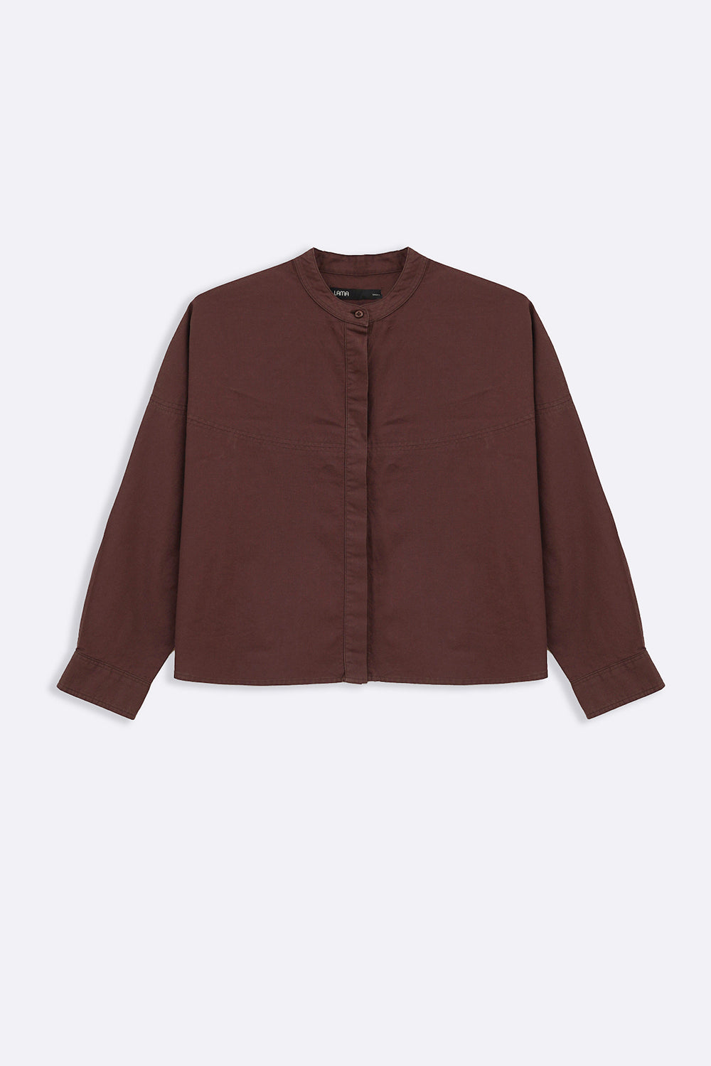 BROWN OVERSIZED BAND COLLAR SHIRT
