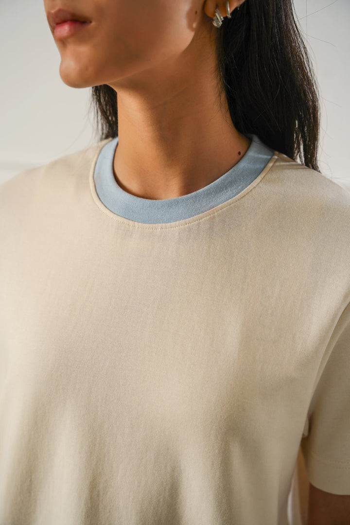 IVORY CROPPED CONTRAST TEE