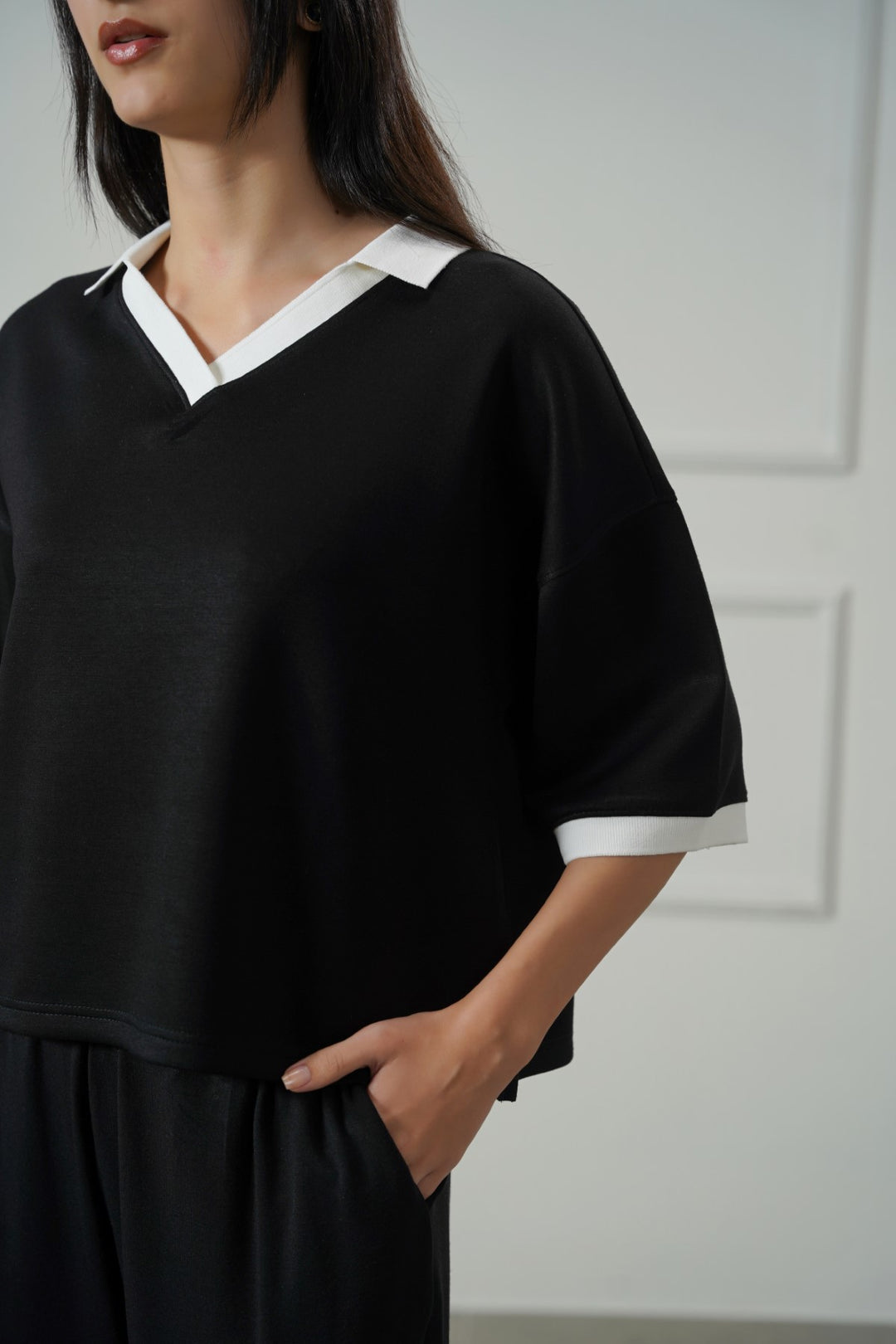BLACK VINTAGE CONTRAST POLO