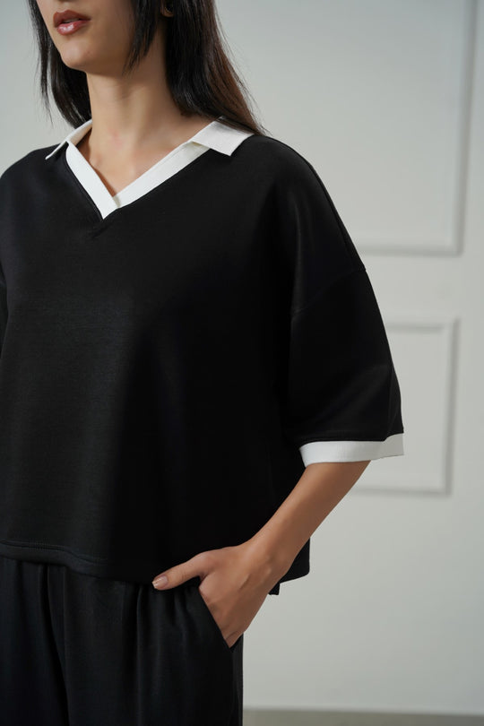 BLACK VINTAGE CONTRAST POLO