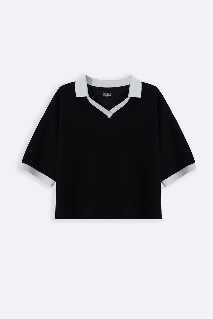 BLACK VINTAGE CONTRAST POLO