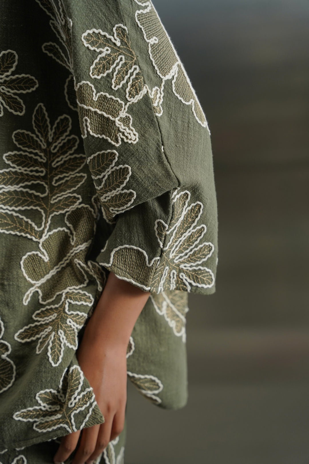GREEN CORD COTTON EMBROIDERY SHIRT