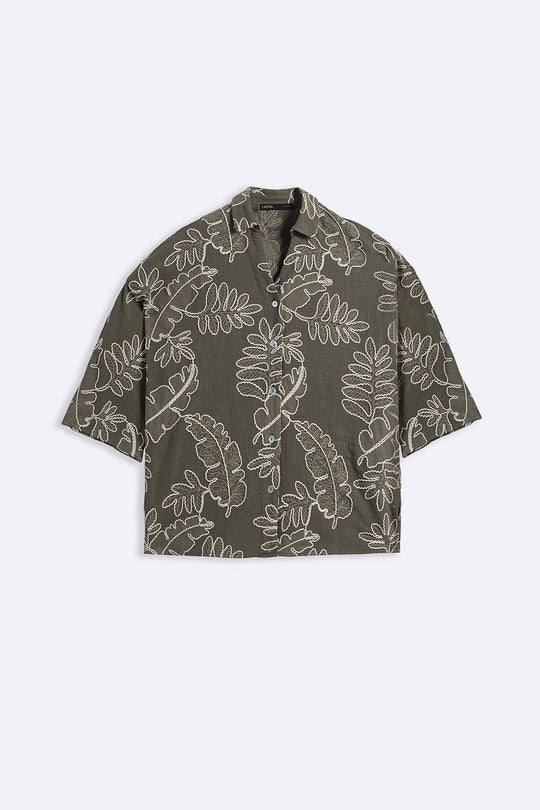 GREEN CORD COTTON EMBROIDERY SHIRT