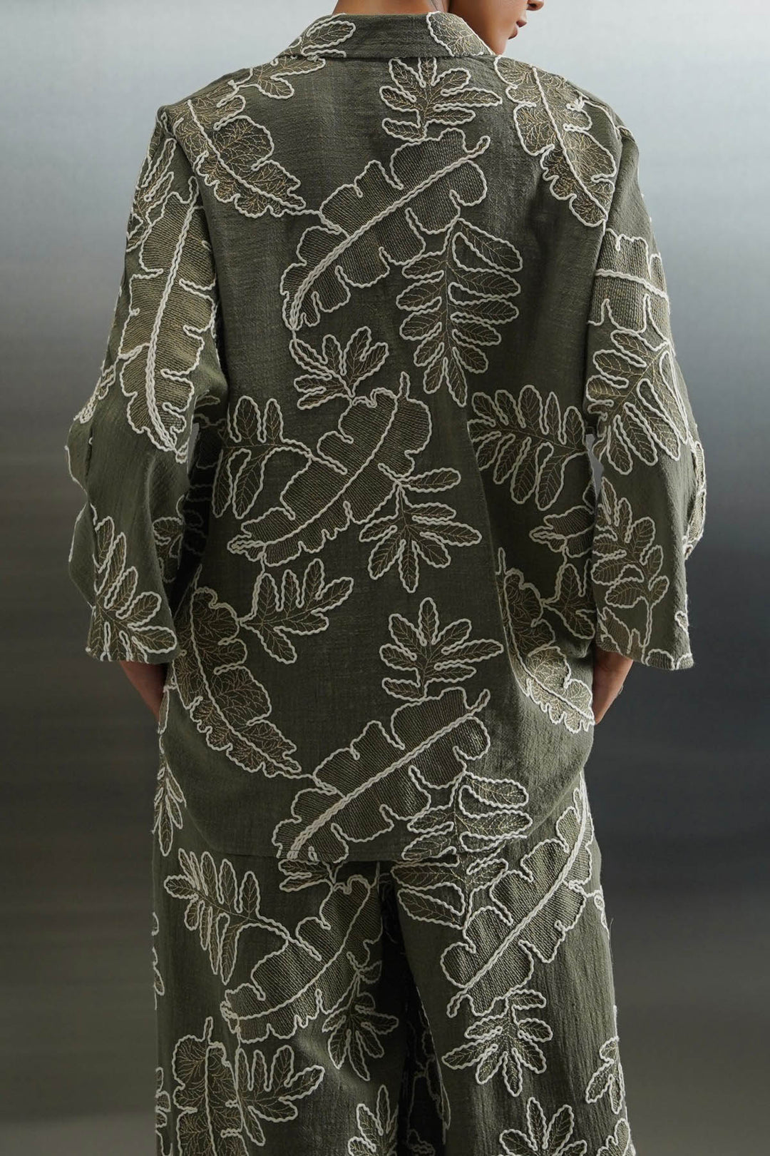 GREEN CORD COTTON EMBROIDERY SHIRT