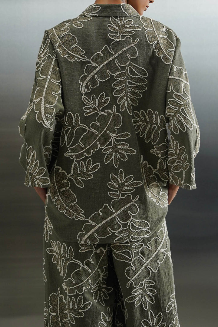 GREEN CORD COTTON EMBROIDERY SHIRT