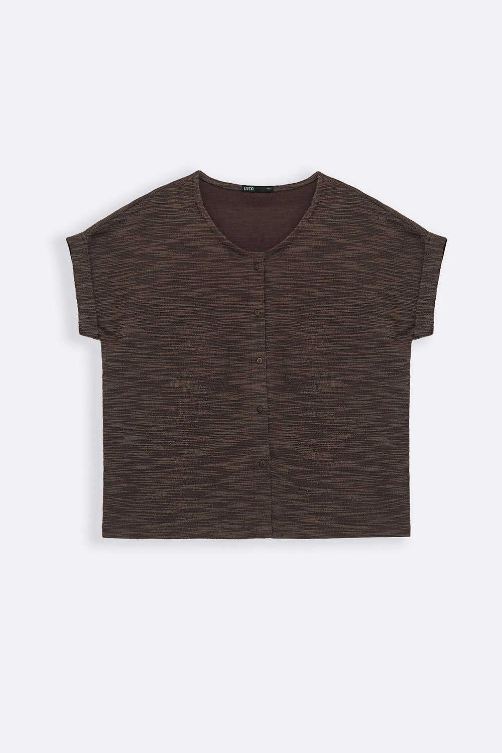 DARK BROWN TEXTURED KNIT BUTTON-DOWN