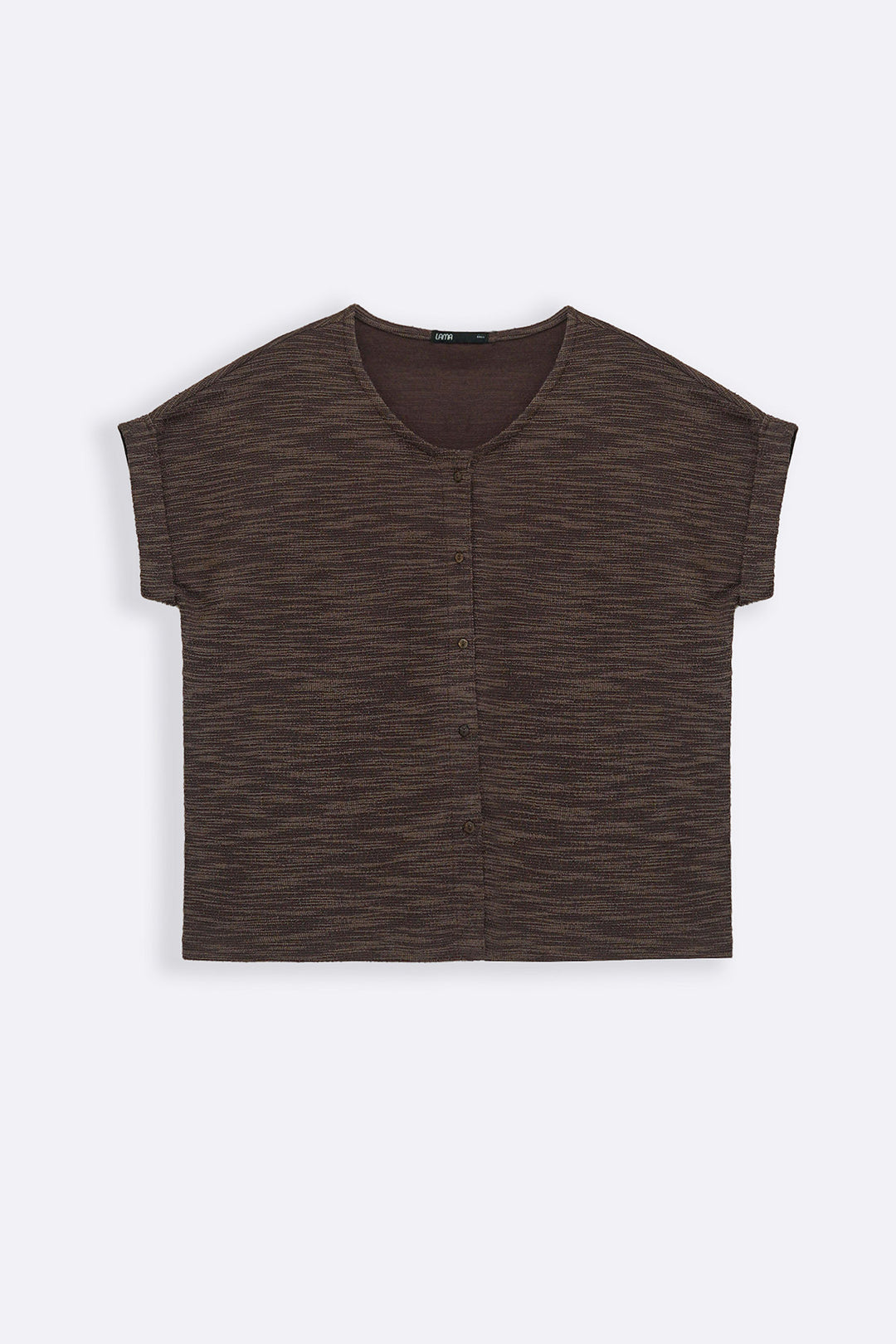 DARK BROWN TEXTURED KNIT BUTTON-DOWN