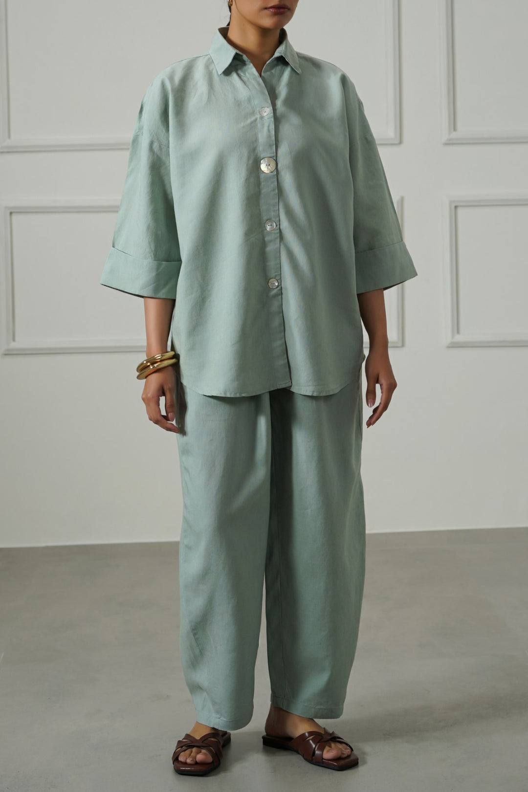 AQUA LYOCELL LINEN BUTTON SHIRT