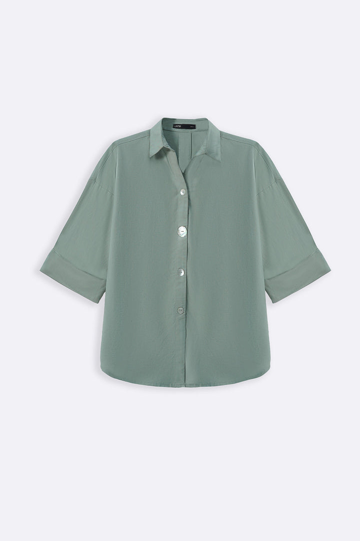 AQUA LYOCELL LINEN BUTTON SHIRT