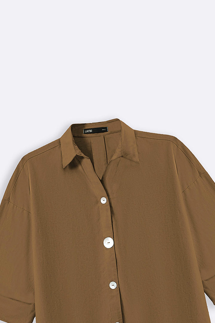 BROWN LYOCELL LINEN BUTTON SHIRT