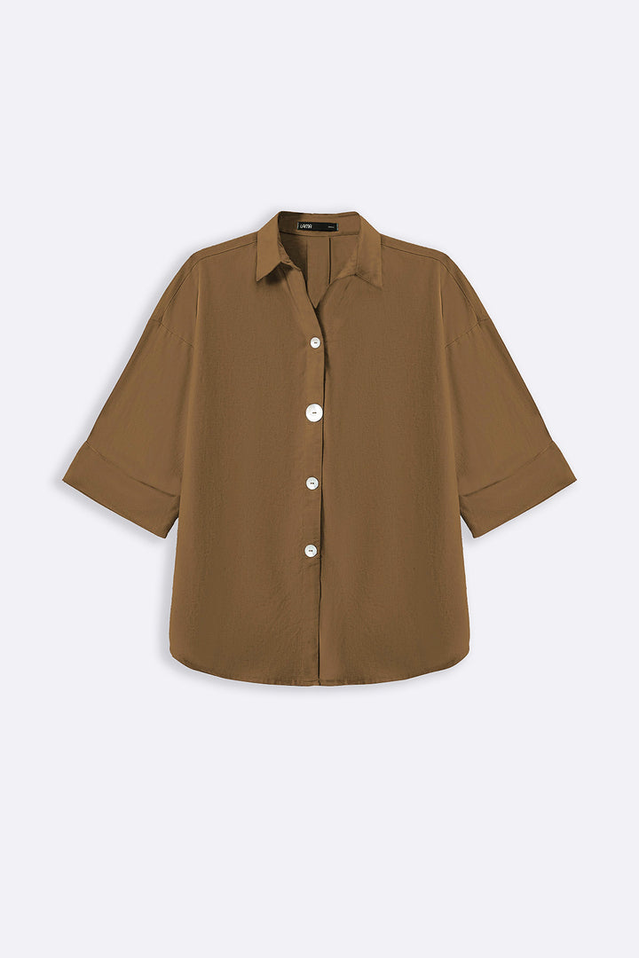 BROWN LYOCELL LINEN BUTTON SHIRT