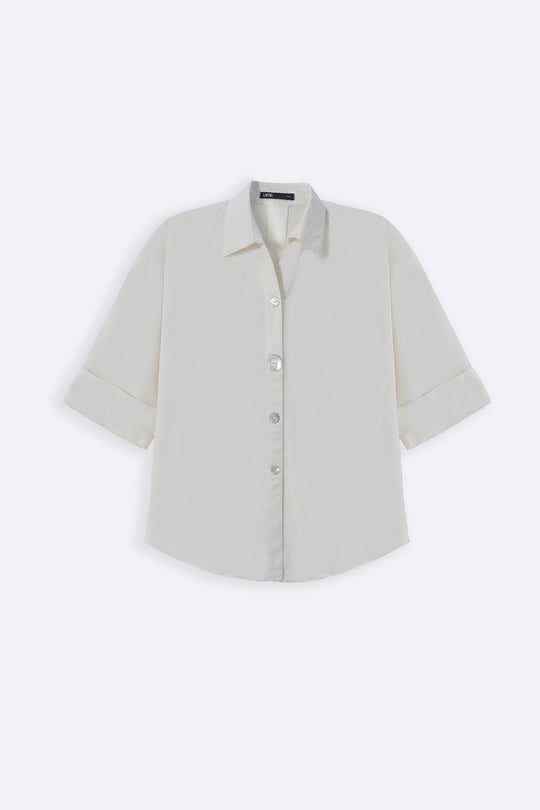 ECRU LYOCELL LINEN BUTTON SHIRT